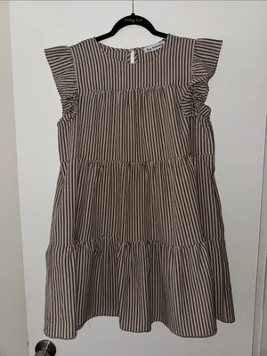 En Saison Women's Brown & White Striped Tiered Ruffle Dress thumbnail 5