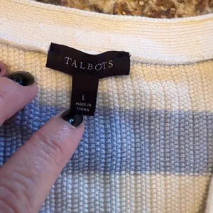 Talbots Sweater Cardigan - Raglan Sleeves Size L Large Baby Blue White Stripe thumbnail 5