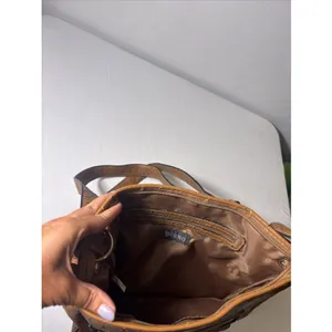 Bueno‎ Faux Ostrich Leather Shoulder Bag Cognac Satchel Purse Crossbody thumbnail 2