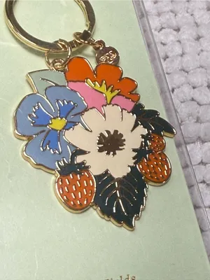Rifle Paper Co Strawberry Fields Enamel Keychain Floral Strawberry Charm NWT thumbnail 2