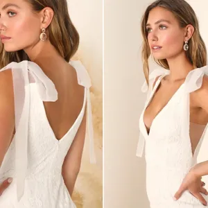 LULU's Elegant Sexy Wedding Bridal Shower Engagement Floral Lace Flowy Gown thumbnail 3