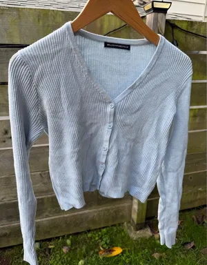 Brandy‎ Melville Baby Blue Button Cardigan Sweater Ribbed Preppy Academia thumbnail 1