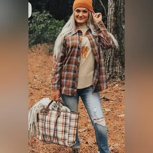 lumberjack chic Fall oversized buffalo plaid button down shirt 90s grunge M/L Size M thumbnail 7