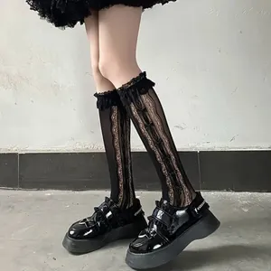 Retro Vintage Style Bow Accent Knee High Socks Flirty Ruffle Trim Soft Lace Calf thumbnail 8