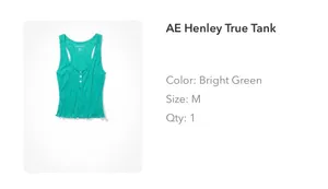 American Eagle Henley True Tank Bright Green thumbnail 5