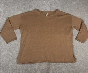 Pact Women's Medium Organic Cotton Lightweight Crewneck Sweater Tan Brown thumbnail 1