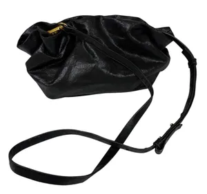 Anthropologie Jory Black Metallic Clutch Crossbody Dumpling‎ Bag Vegan Leather thumbnail 1
