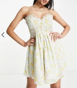 Asos - Lace Trim Button Up Cami Sundress in Ditsy Floral Print thumbnail 1