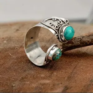 Vintage Wrap Ring Silver Plated Delicate Carving On The Surface Inlaid Turquoise thumbnail 4