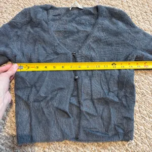 Abercrombie & Fitch Fuzzy Cardigan Sweater Charcoal Gray V‎ Neck Button Front XS thumbnail 6