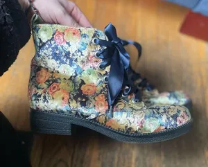 Dirty Laundry Suede Floral Valoor Combat Boots, size 7.5 thumbnail 1