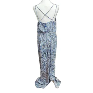 LOFT Maxi Dress Blue Paisley Criss Cross Back Boho Wedding Party‎ Coastal M thumbnail 5