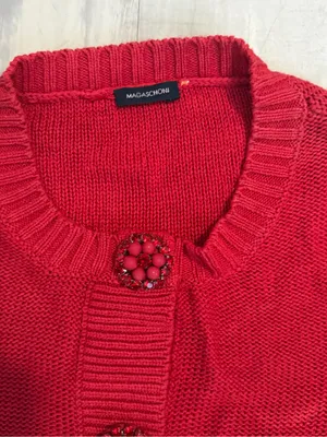 madison leigh Red Cropped Knit Cardigan with Decorative Buttons thumbnail 3
