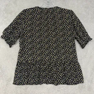 Madewell Top Womens Small Black Floral Print Tiered Ruffle Sleeve Cottage Button thumbnail 5