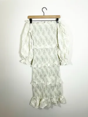NWT Worth Collective Chloe Smocked Midi Dress in Sage Green Small Floral thumbnail 3