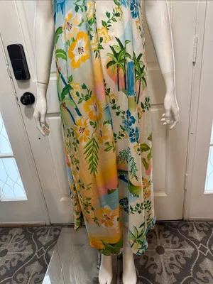 Farm Rio Tropical Floral Slip Dress in Yellow, Blue & Green Size Small thumbnail 5
