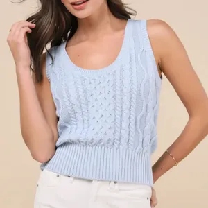 Lulus Sophisticated Staple Light Blue Cable Knit Sweater Vest Size Small thumbnail 1
