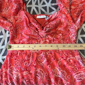 Sincerely Jules Vibrant Coral Paisley Print Chiffon Sweetheart Mini Dress Size S thumbnail 14