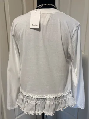 NWT Fate White Boutique T-Shirt Top Ruffled Sheer Hem Side-tie Ribbon Details thumbnail 4