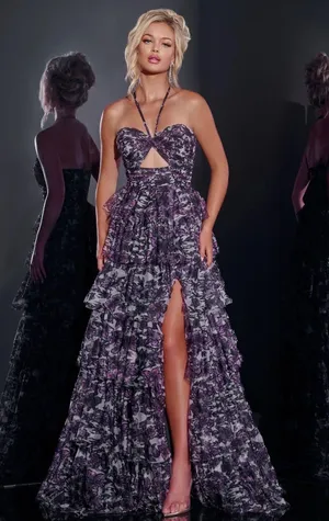 NWT Jovani 40423 Purple Floral Tiered Strapless Gown Size‎ 4 Prom Pageant Formal thumbnail 1
