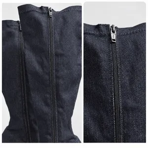 Knee High dark navy denim heeled boots Blue Size 8.5 thumbnail 11