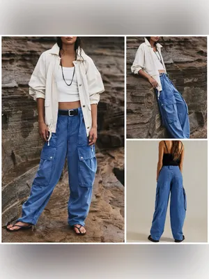 NWT Free People We The Free Brentwood Slouchy Cargo Pants- ebb and flow blue - 0 thumbnail 2