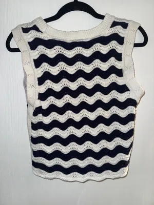 Nordstrom Joie Navy Cream Stripe Crochet Tank thumbnail 2