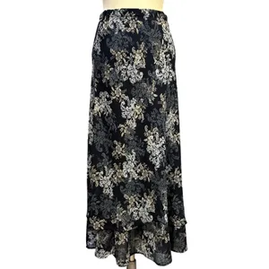 VTG White Stag S Tiered Maxi Skirt Black Brown Floral Bohemian Whimsygoth Grunge thumbnail 2