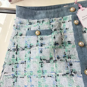 🦋NWT Nanette Lepore Tweed & Denim Button-Front Mini Skirt (Size Large)🦋 thumbnail 10