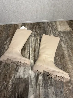 H&M Beige Tall Leathet Chunky Sole Boots Size 10 thumbnail 13