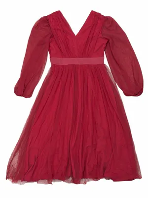 Beulah Style NWT Red V-Neck Tulle Long-Sleeve Party Dress thumbnail 1