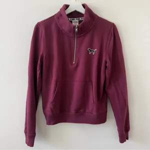 Pink Victoria's Secret Maroon Fleece Quarter Zip Size M thumbnail 2