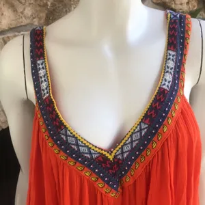 Jessica Taylor Rayon Teresa Orange Printed V-Neck Flowy Sleeveless Dress Size L thumbnail 4