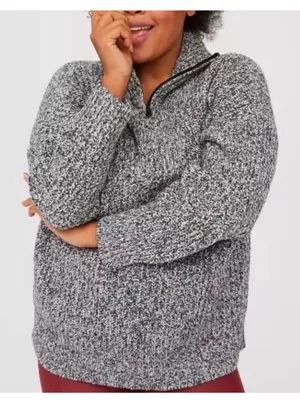 OFFLINE By Aerie Chillside Fold over Quarter Zip Marled gray knit Sweater thumbnail 3