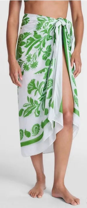 Time and Tru White & Green Floral Swim Sarong Cover-Up thumbnail 1