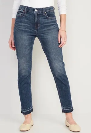 Old Navy‎ Mid Rise Boyfriend Jeans Women's Size 0 Blue Raw Hem Denim Pants thumbnail 1