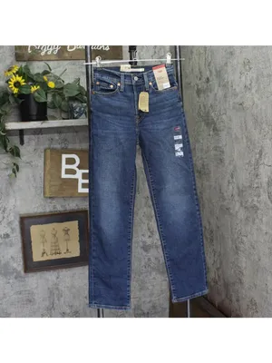NWT Levi's Straight Jeans Button Fly High Rise Indigo Here We Go Blue 24x28 thumbnail 5