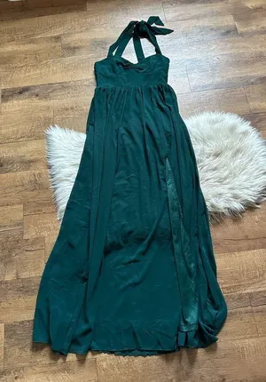 LULU’S Radiant Charisma Emerald Chiffon Ruched Tie Strap Maxi Dress thumbnail 4