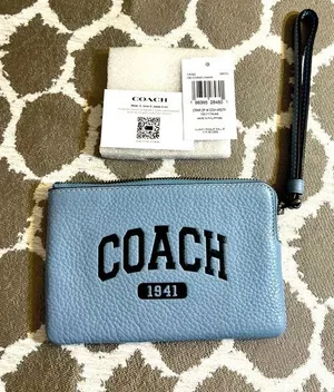 COACH NWT Varsity Blue Wristlet with Zip Closure retails $88 leather colorful thumbnail 1