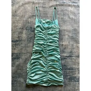 Lucy In The Sky Aquamarine Blue Shimmer Ruched Bodycon Dress Small thumbnail 5