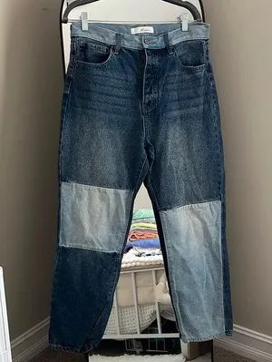 KanCan Blue Straight Leg Jeans with Striking Two-Tone Design thumbnail 1