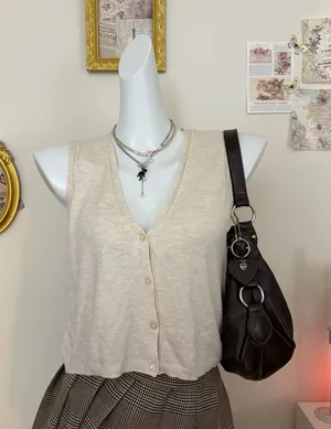 Divided H&M Knit Vest Size S Beige Sleeveless Button Up Cardigan Top thumbnail 1