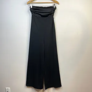 Express black pieced satin strapless bow tie back wide leg jumpsuit XS new nwt thumbnail 2