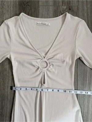 Abercrombie & Fitch Ribbed O-Ring Side Slit Dress in Cream Size XS thumbnail 5