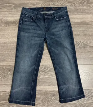 7 For‎ All Mankind Mid Waist Bootcut Y2K Jeans Women Sz 28 Dark Wash Cropped USA thumbnail 1