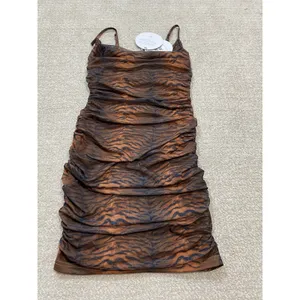 Princess Polly Tiger Print Ruched Mesh Mini Dress Size 2 Brown Black Y2K Party thumbnail 15