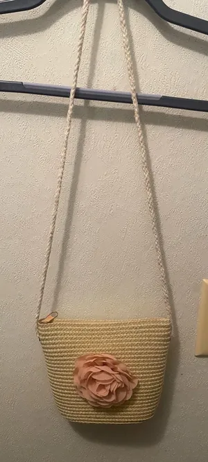Woven Crossbody Bag with Pink Flower thumbnail 1