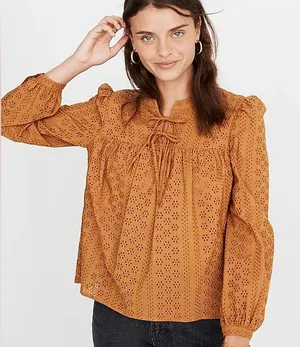 MADEWELL Eyelet Double-Tie Peasant Top‎ thumbnail 1