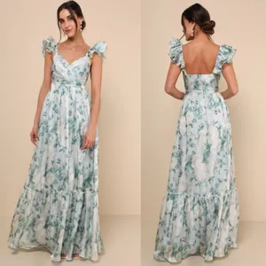 NWT Lulus Soiree Perfection Light Blue Floral Ruffled Tiered Maxi Dress Size S thumbnail 2