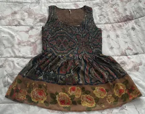 Free People Brown Floral Smocked Fit & Flare Lined Blouse, size XS thumbnail 10